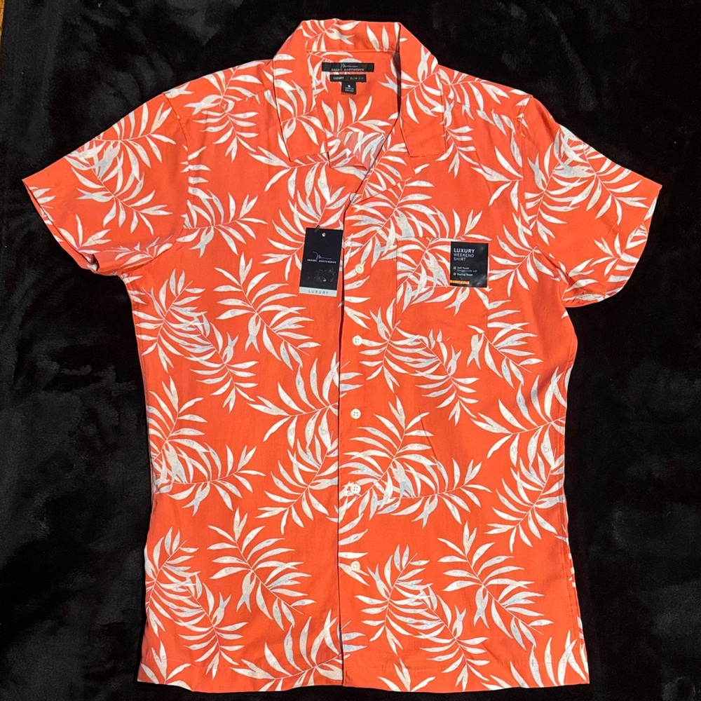 Marc Anthony Orange and White Leaf Print Shirt NWT